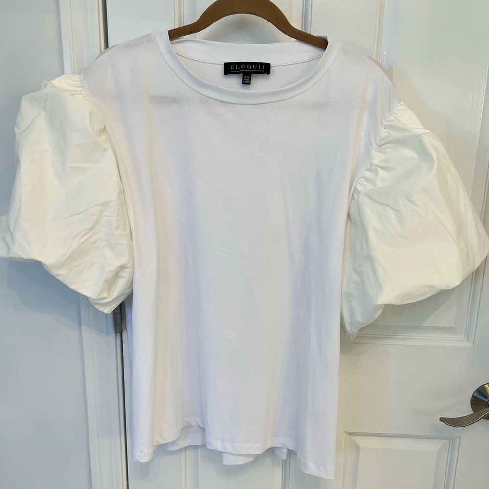 ELOQUII White Balloon Sleeve Shirt - Plus size 18/20